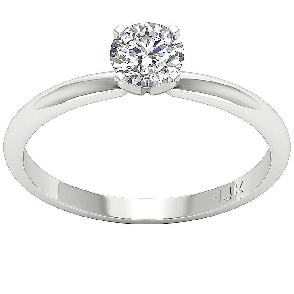 Обручальное кольцо с одним бриллиантом SI1 I 0,95 карата комплект из 4 зубцов чистое золото 14 карат - Изображение 2 из 4