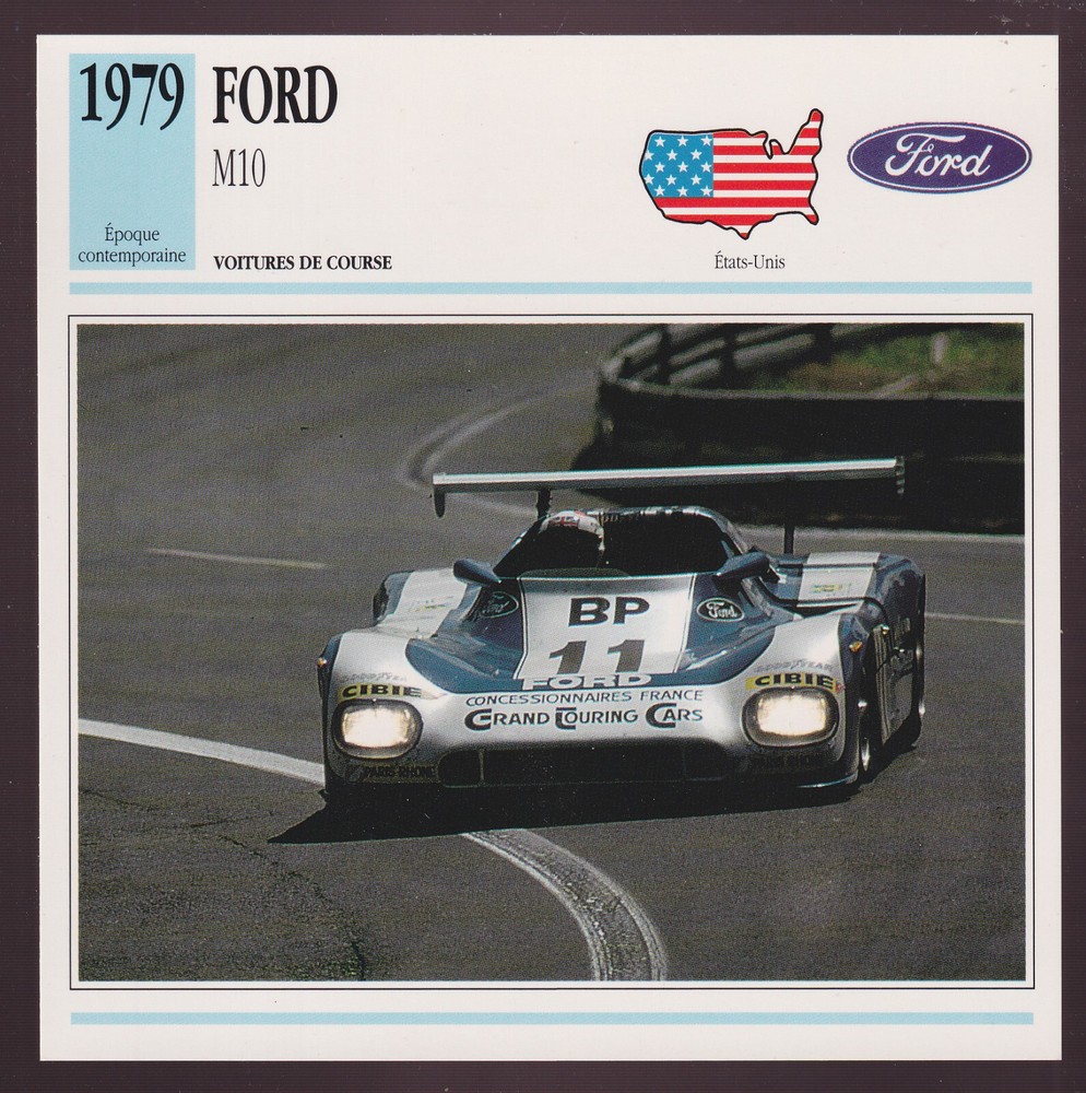 1979 Ford M10 M-10 Bell Hobbs Le Mans Race Car Photo & Specs French Info Card