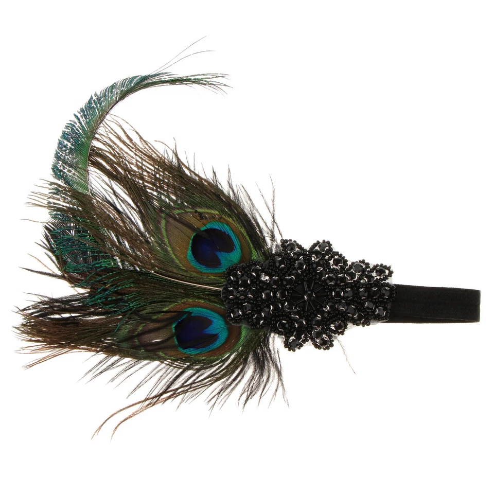 Vintage Black Feather 20s Headpiece 1920s Flapper Headband Fancy Dress - Image 3 of 4