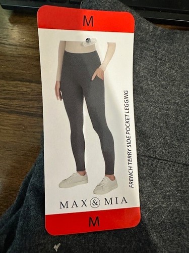 Max & Mia Legging Side Pockets French Terry Women's Size Medium Heather Charcoal - 第 5/6 張圖片