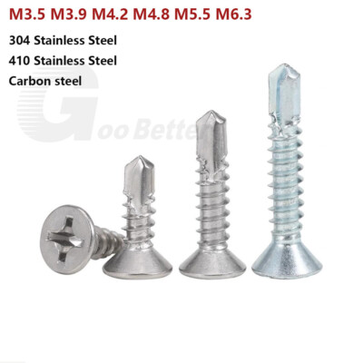 Countersunk Self Drilling Tek Screws Stainless Steel Metal Wood Windows Roofing