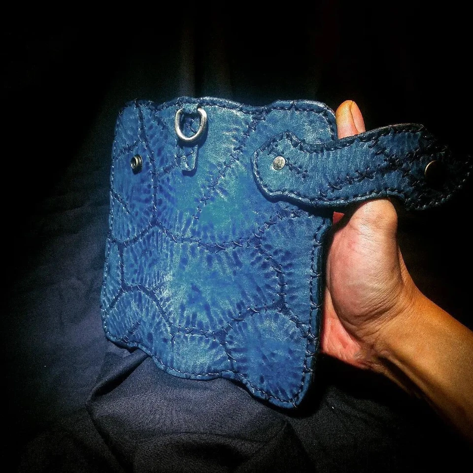 Cartera Motor, Regalos Motociclistas, Cartera Larga Hombre, Cartera Tallada Camionero Cosida Azul Foto 3 de 4