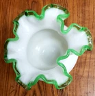Fenton Milk Glass Emerald Crest Double Crimped Perimeter Vintage 1955 MCM