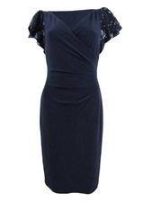 Lauren Ralph Lauren Women's Lace-Contrast Flutter-Sleeve Dress (2, Navy)