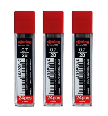 Rotring 0.7Mm 2B Super Polymer Leads 24 Count Pack Of 3 For Mechanical Pencils