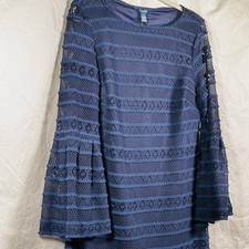 Chaps Navy Eyelet Crochet Dress Size 12 Boho Romantic Cottagecore Feminine