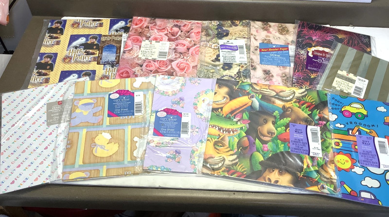 Gift Wrapping Paper Lot of 11  Wedding -Baby Shower -Floral -Harry Potter -Kids