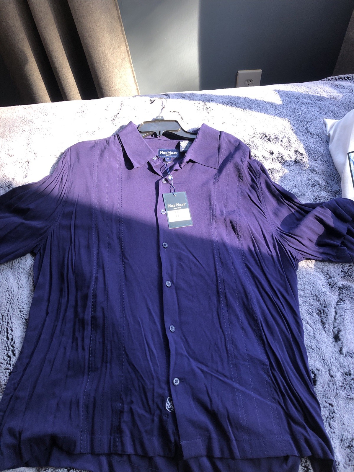 Men’s Nat Nast Blue Button Up Short Sleeve Rayon Shirt XL. NWT.