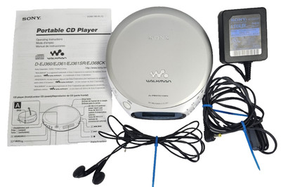 Sony Walkman Silver CD D-EJ361 Portable CD-R/RW Player Adaptor/Headphones/Manual