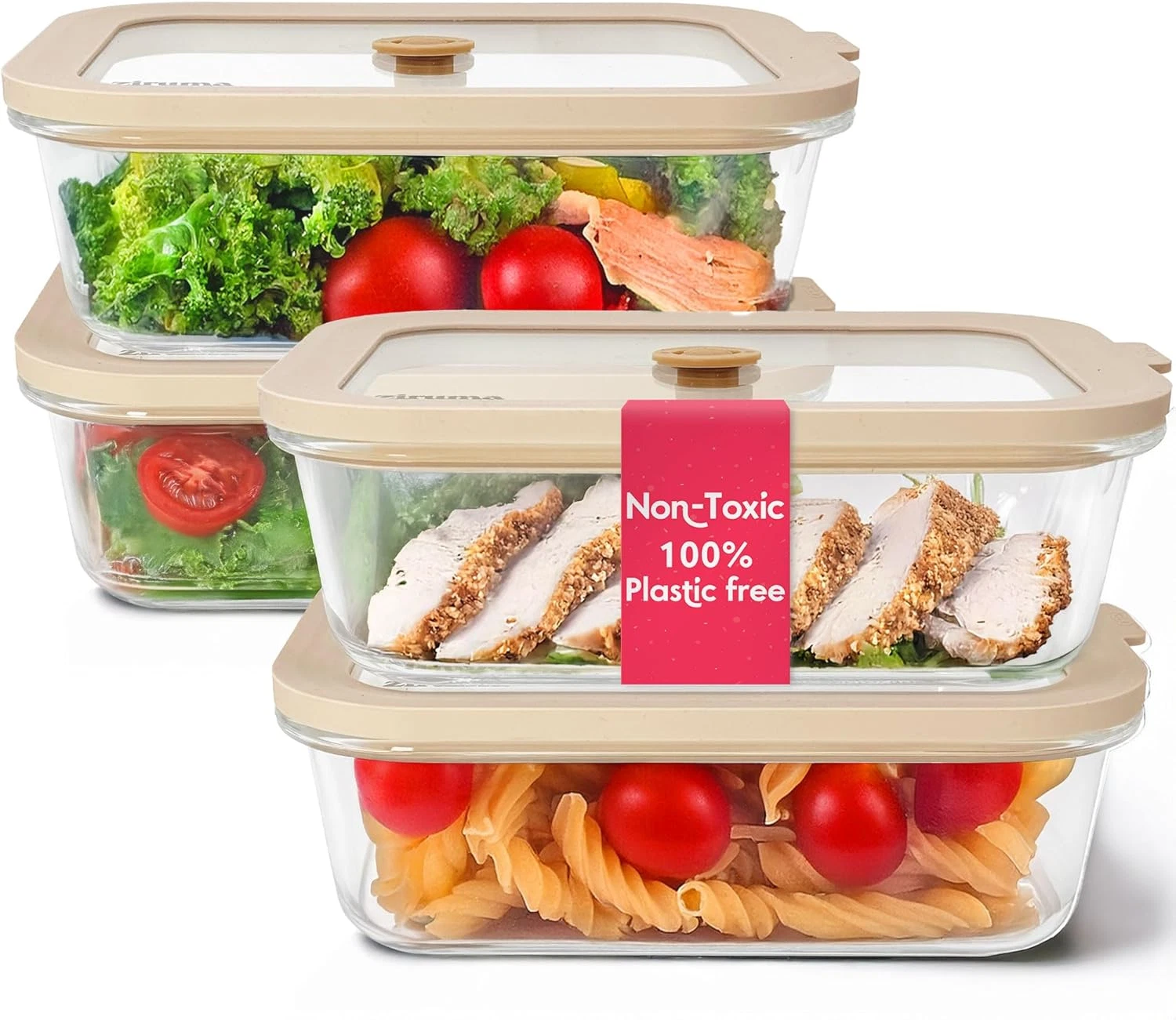 Non-Toxic 35 Oz (4.4 Cup) Glass Storage Containers with Lids – Plastic Free Meal