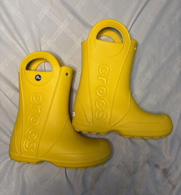 Crocs Teens Yellow Waterproof Pull-On Mid-Calf Rubber Rain Boots US 3
