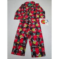 Dr. Seuss The Grinch Kids 3T Pajama Set Red Black Buffalo Plaid NEW