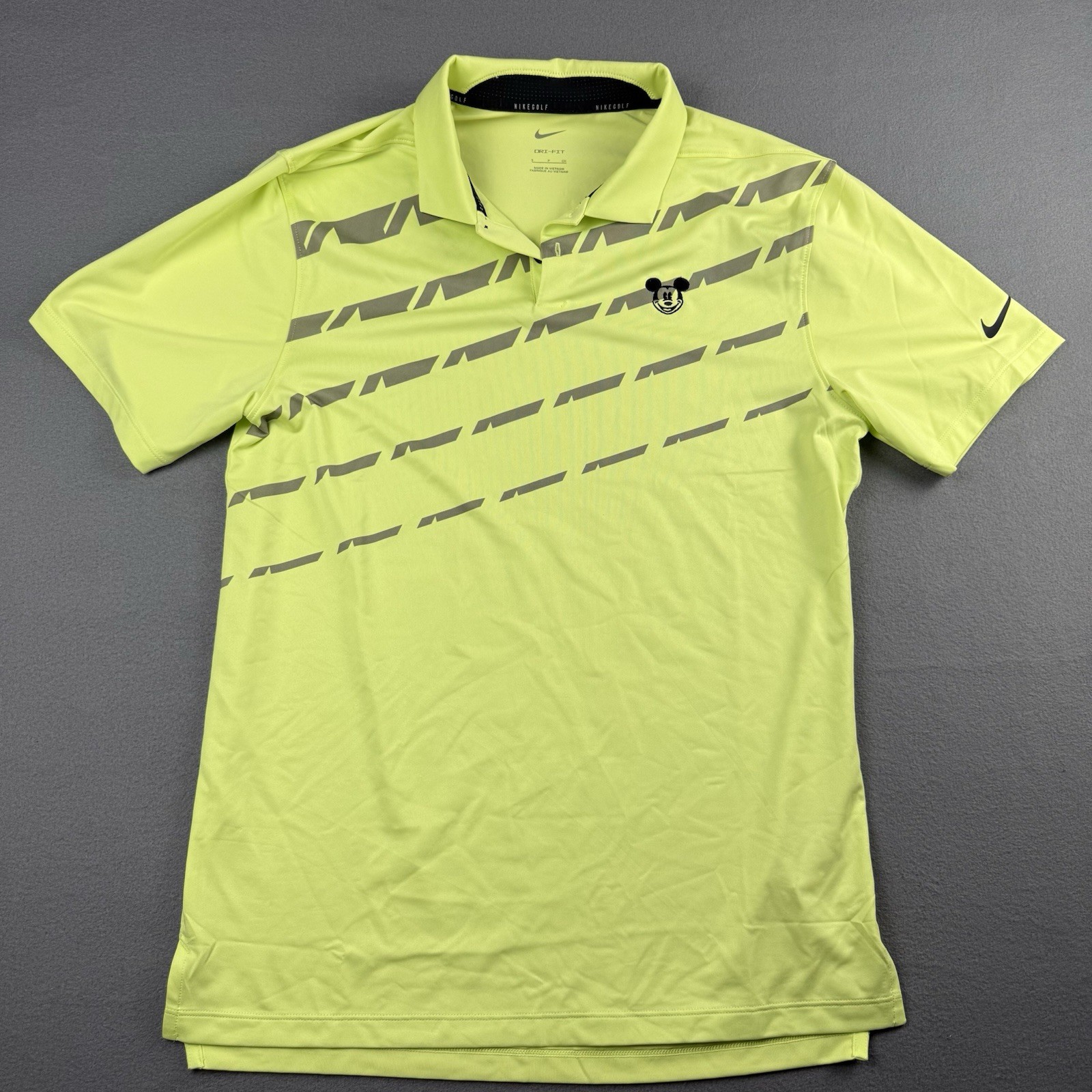 Nike Golf Disney Shirt Mens S Dri-FIT Mickey Mouse Volt Neon Polo Stripe Small