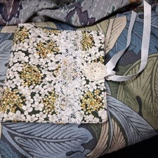 Handmade needle book floral green white RHS Fabric button ribbon Lace 10 x 11cm