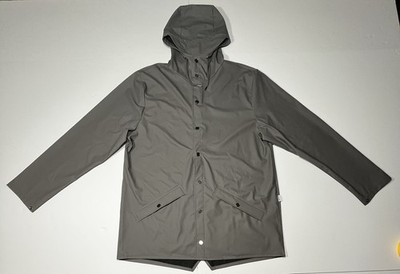 RAINS Long Jacket Charcoal Gray Waterproof Hooded Rain Jacket Unisex Size L