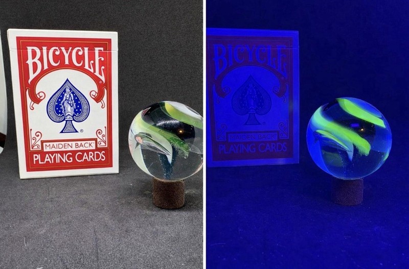 Hand Blown Glass Marble Large (Uranium/Dark Blue/White Swirl)