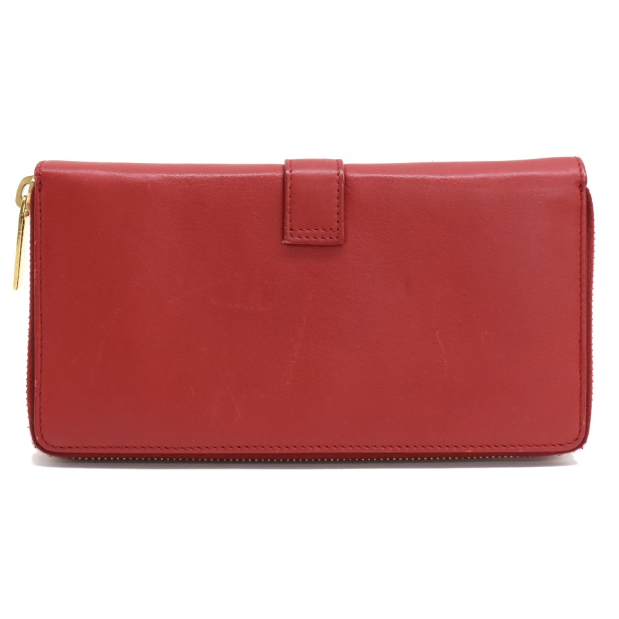SAINT LAURENT PARIS LIGNE Y Round Zipper Wallet 314991 Red Leather Purse T10K thumbnail 3