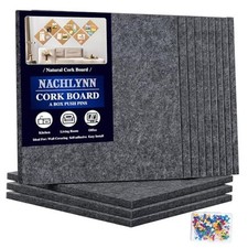Felt Cork Board Tiles 12 Pack" Corkboards for Wall Square 12 x 12-1/3" Grey
