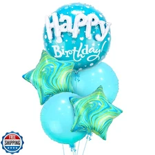 KatchOn, Blue Happy Birthday Balloon Set - 23 Inch, Large, Pack of 5 | Sea Tu
