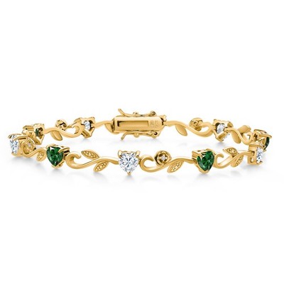 18K Yellow Gold Plated Silver Heart Shape Nano Emerald White Moissanite and