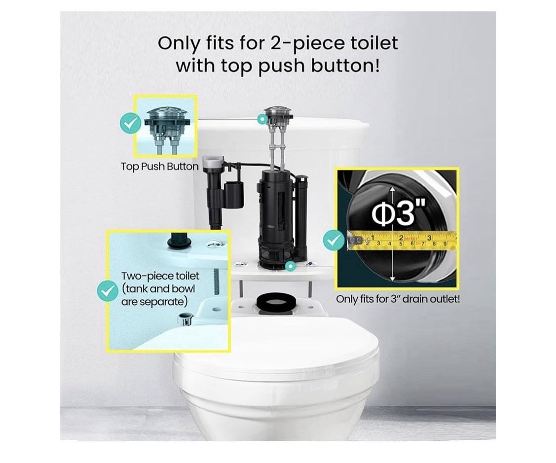 R &T A2422M 3- Inch Dual Flush Toilet Valve with Push Button Toilet Repair Kit