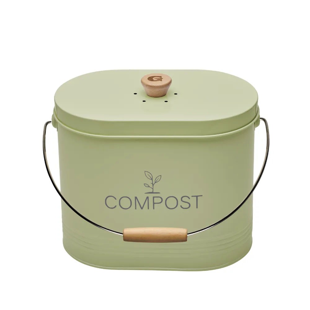 Poubelle à compost de cuisine étanche Guillouard 7L, seau ovale anti-odeur avec anse en bois
