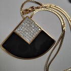 Rare GIVENCHY Black Enamel & Rhinestones Fan Pendant Necklace 32" — photo 2