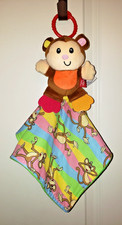MONKEY W RATTLE  TEETHERS - BABY SECURITY BLANKET - HOME SEWN - LOVEY