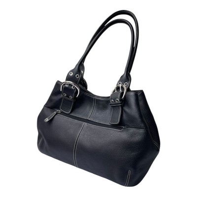 Tignanello Purse Shoulder Bag BLACK Pebble Genuine Leather  display picture 1
