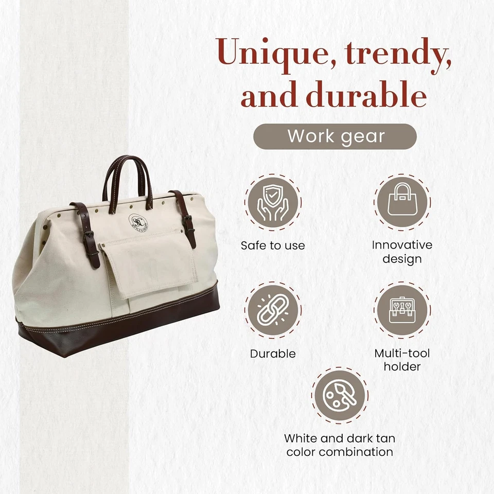 Style n Craft 20" Mason's Tool Bag, 20”L X 8"W X 13”H, White / Dark Tan  - Image 4 of 4