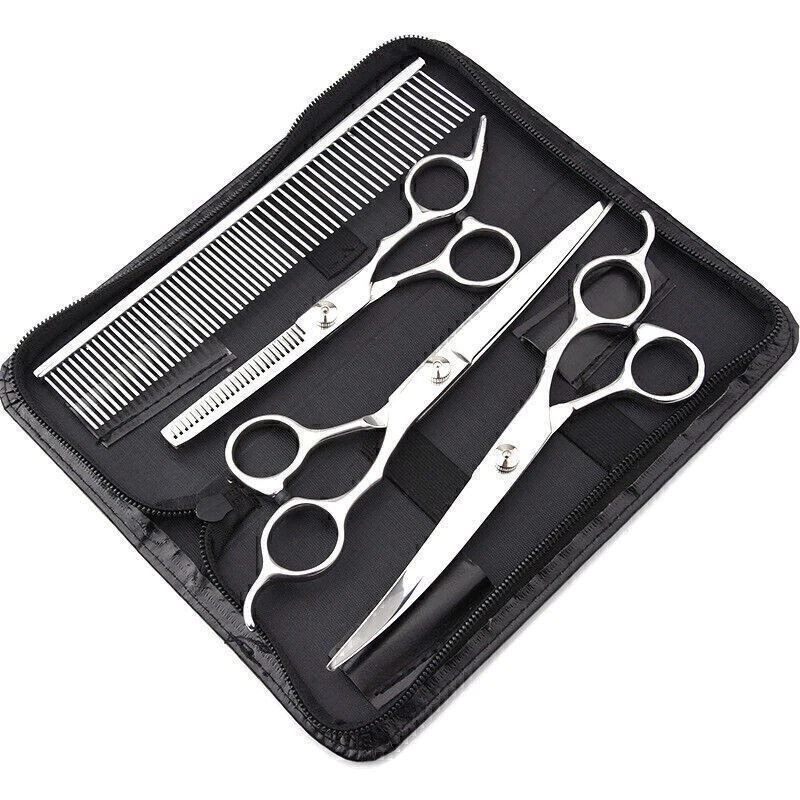 4 In 1 Pet Grooming Curved Scissors Dog Cat Hair Cutting Thinning Shears Comb