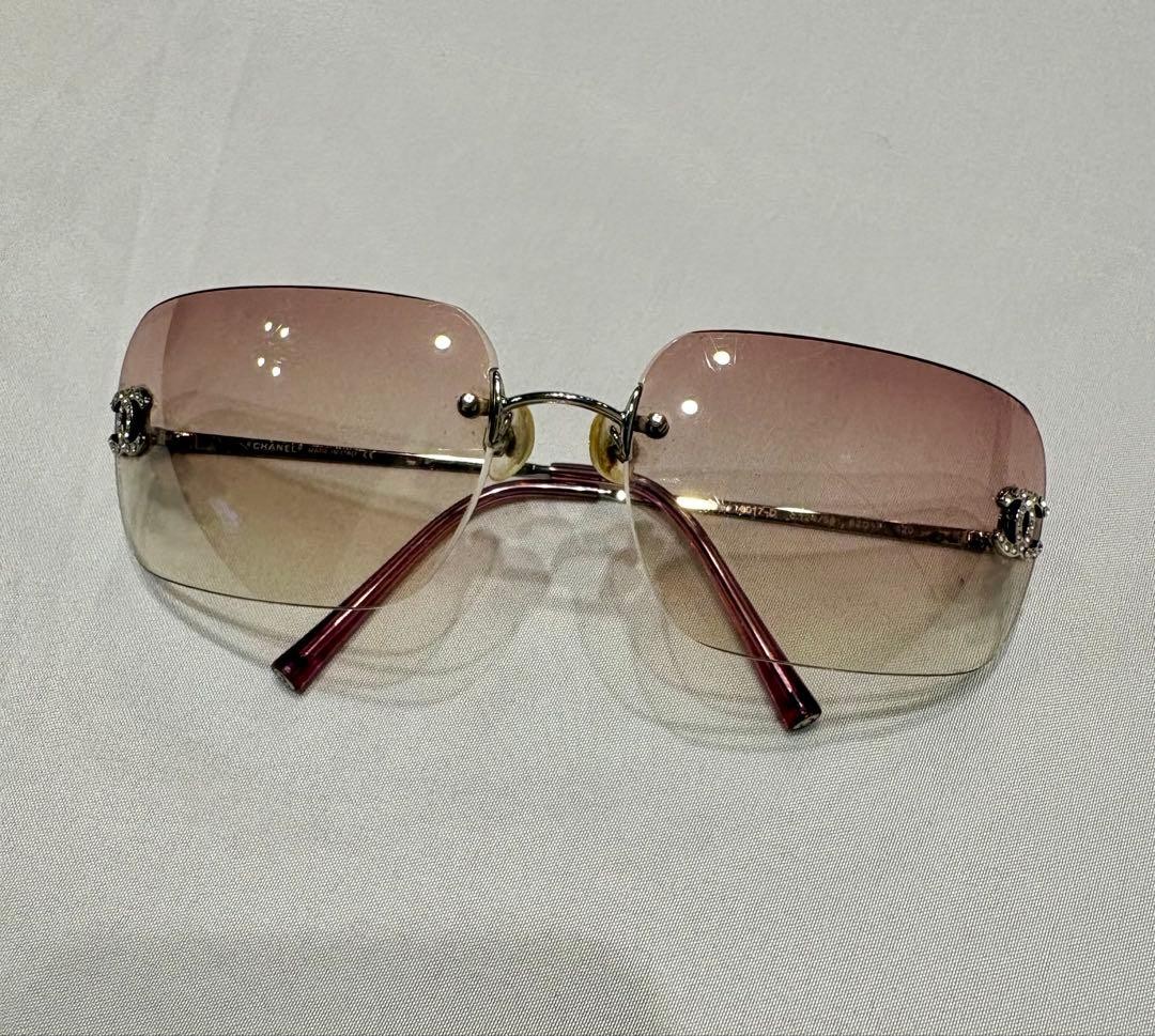 Chanel 4017-D Rimless Sunglasses Pink Brown gradient Rhinestone