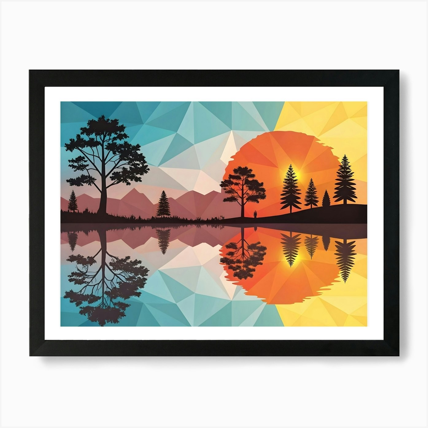Sunset With Trees 5 Framed Wall Art Canvas Print Poster Picture