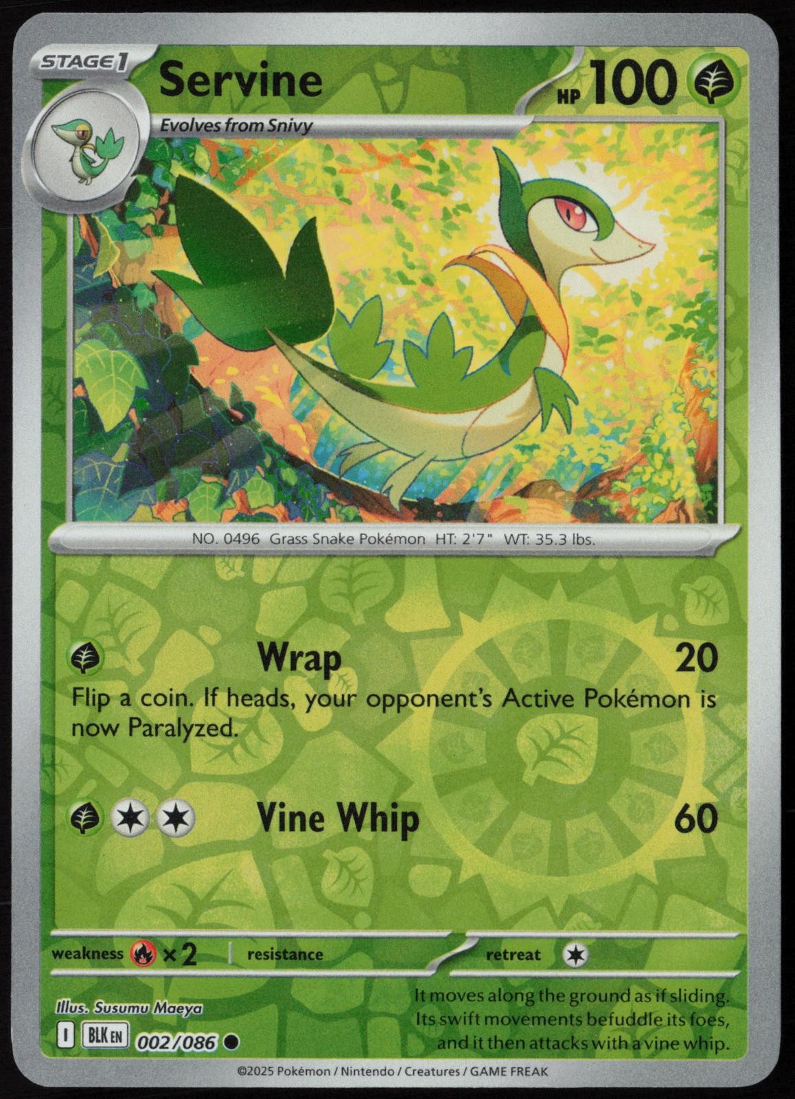Servine 002/086 Black Bolt Common Reverse Holo Pokemon NM