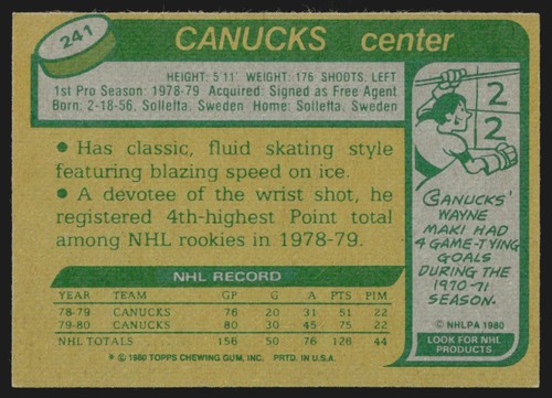 1980-81 Topps Thomas Gradin #241 VS9 - Picture 2 of 2