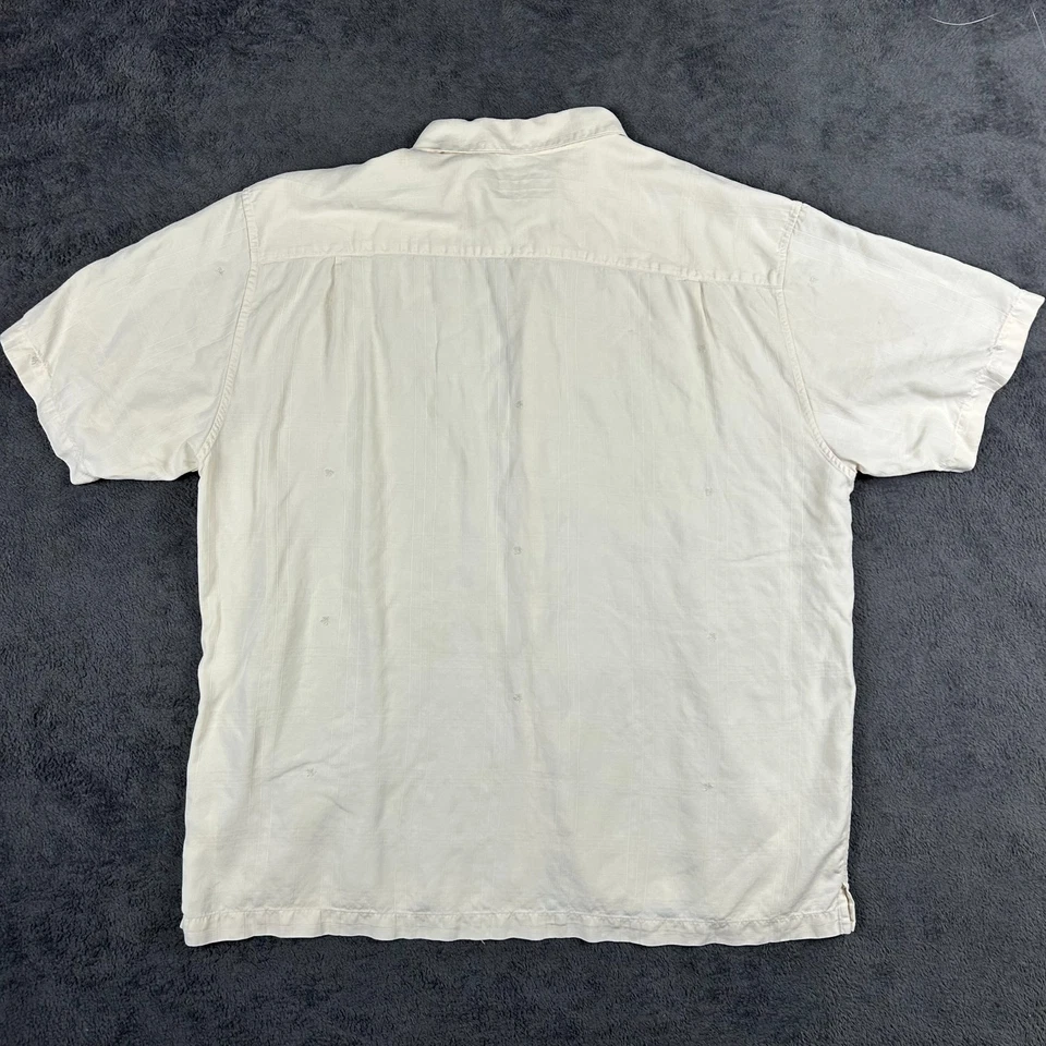 Camisa Hawaiana Quiksilver Para Hombre XL 100% Seda Blanca Marfil Bordada Campamento Surf S Foto 2 de 4