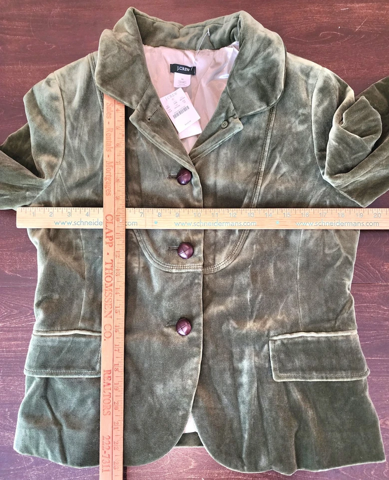 J. Blazer Crew 'Bella' de terciopelo verde para mujer estilo 3 botones #85794 talla 12 Foto 3 de 4