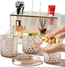 Glass Bathroom Accessories Set 5Pcs Crystal Brown Foaming Soap Dispenser Soap