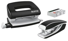 Leitz 55612095 Mini Stapler and Hole Punch Set, Staple or Punch Up to 10 Sheets,