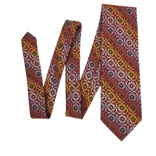 Giorgio Bissoni  Tie Burgundy Gold Medallion 56"