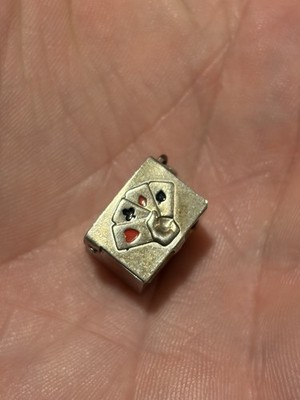 Vintage Sterling Silver ~ Deck of Cards Tiny Box Charm Glass ~ Mechanical charm