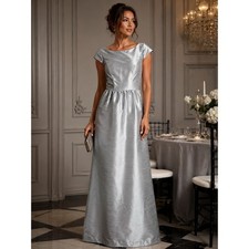 ALFRED SUNG D569 Quarry Silver Dupioni Maxi Bridesmaid Dress Size 10
