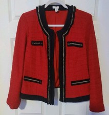 Chicos Womans Blazer Jacket Red Cotton Gold Chain Size 3/16