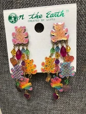 Vtg LATR "Style" Dsgn Watta/Kcfa Multi-Mix "Cuddly Bears" Dangle Clip Earrings