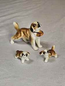 collectible ceramic Saint Bernard dog family figurine set