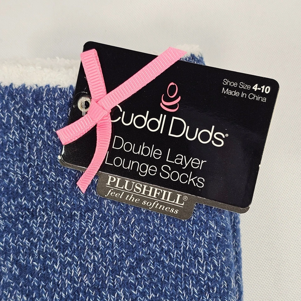 Cuddl Duds 2 Pair Womens Double Layer Lounge Socks Shoe 4-10 Red Blue Plushfill - Image 2 of 4