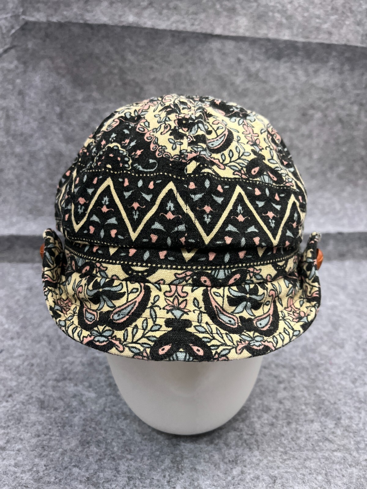 Basiquenti Army Hat Cap Fitted Womens One Size Black Floral Cotton Short Bill