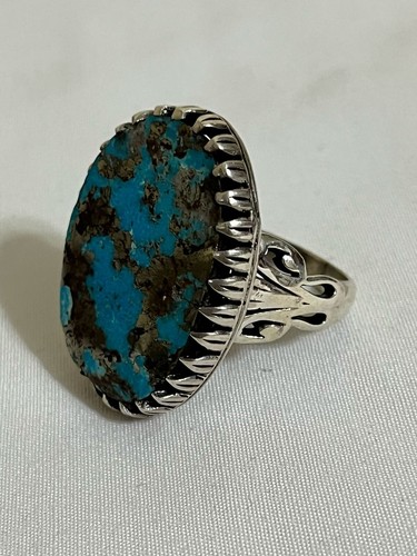 Men's silver 925 Ring Handmade Design Heavy Turquoise Nayshabouri فيروز نيشابوري - Picture 9 of 12