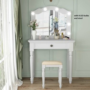 Shabby Chic White Dressing Table Lighted Mirror Vanity ...