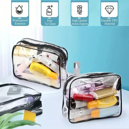 1-4 Piece Waterproof Travel Bag Set Transparent Makeup Toiletry Clear Wash Pouch - Picture 13 of 22